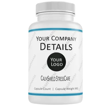CalmShield StressCare Capsule for Stress Relief and Anxiety by HimPharm packed in a White HDPE bottle