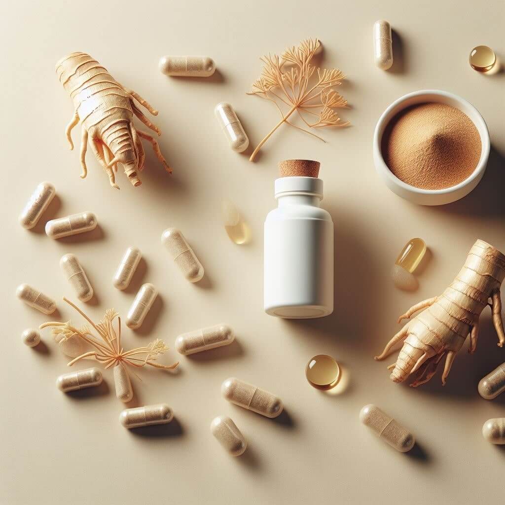 Panax Ginseng, Korean Ginseng, Ginseng extract capsules with extract powder